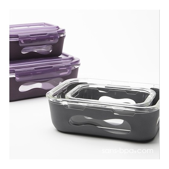 Contenant verre & silicone 850 ml - Aubergine