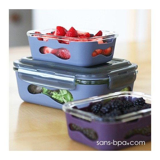 Contenant verre & silicone 850 ml - Aubergine