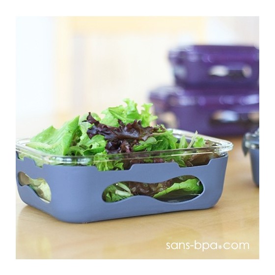 Contenant verre & silicone 850 ml - Aubergine