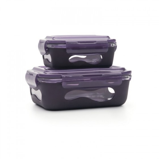 Contenant verre & silicone 850 ml - Aubergine