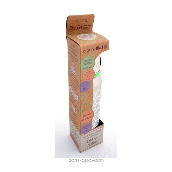 Biberon isotherme Gecko - 270 ml goulot étroit - Organic Kidz