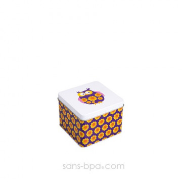 Boite cube métal HIBOU VIOLET