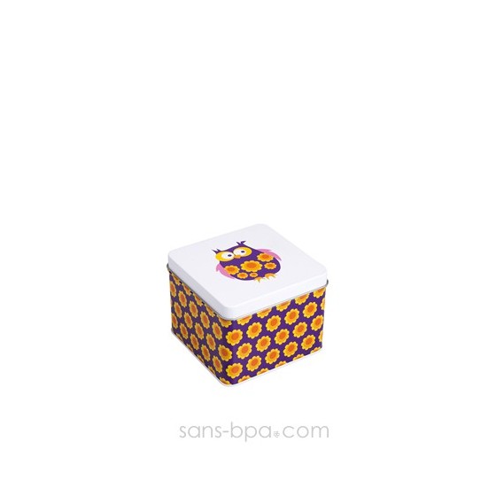Boite cube métal HIBOU VIOLET