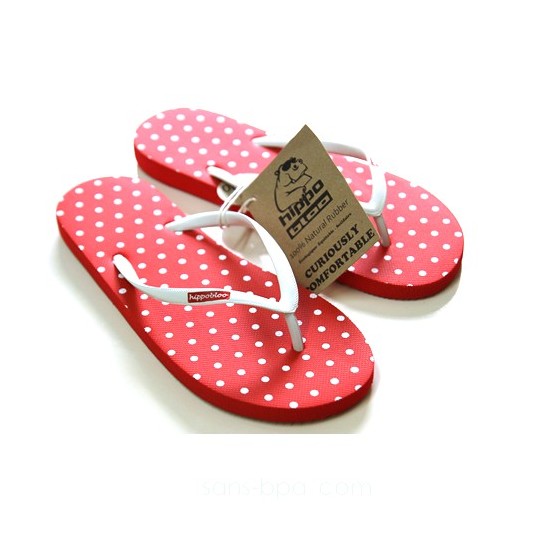 Tongs naturelles ROUGE A POIS