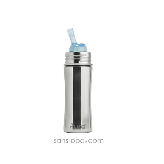 Biberon paille inox 325 ml anti-fuite