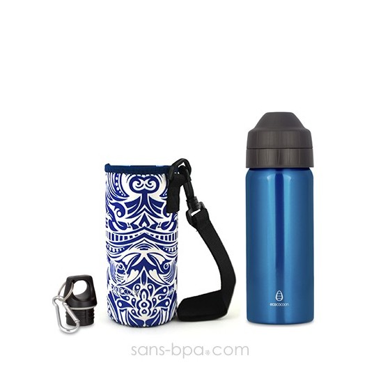 Pack gourde isotherme 500ml Topaze & sa housse Strip Ecococoon