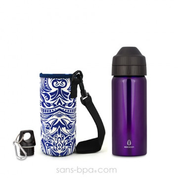 Pack gourde isotherme Pink 500 ml & sa housse Strip Ecococoon