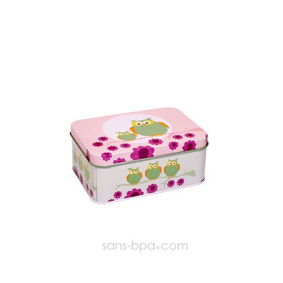 Boite métal rectangle HIBOU ROSE
