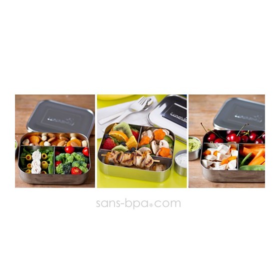 Boite 3 compartiments 100% inox TRIO AZUR DOTS