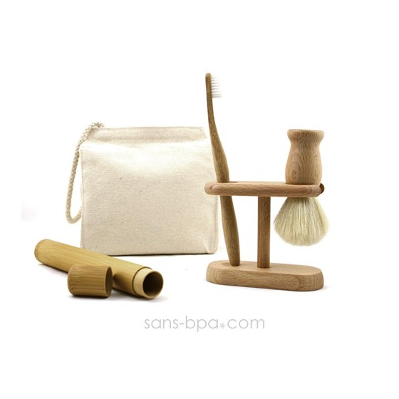 Pack TRIO Homme : Blaireau + brosse à dents Rondo + Support bois