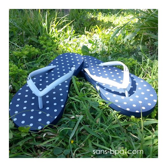 Tongs naturelles Navy Polka Dot Grey