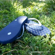 Tongs naturelles Navy Polka Dot Grey