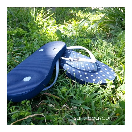 Tongs naturelles Navy Polka Dot Grey