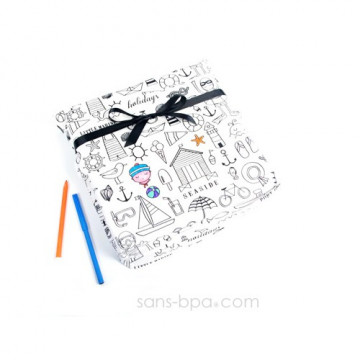 Pochette cadeau à colorier tissu Bio - Smart Bord de mer