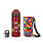 Pack gourde isotherme 500 ml Constructions & sa housse Rouge Ecococoon