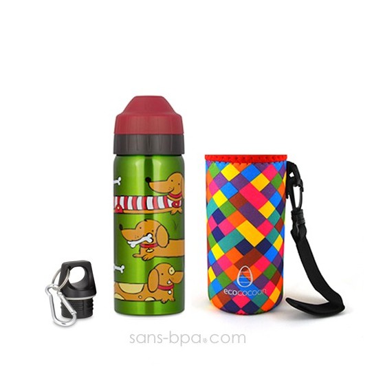 Pack gourde isotherme 500 ml Chien & sa housse Rouge Ecococoon