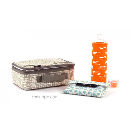 Pack Lunchbox Mesh + Gourde verre Mandarine + Pochette Small Géo
