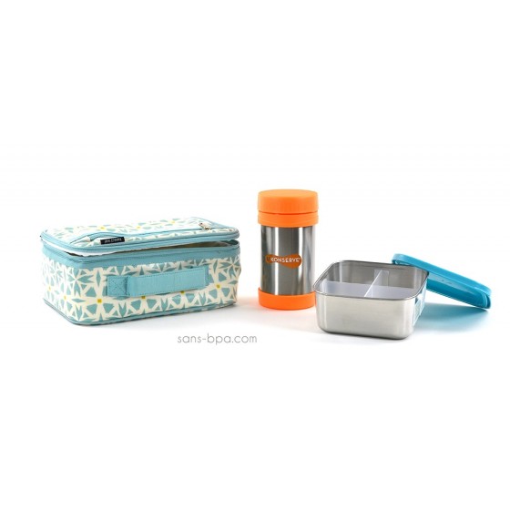 Pack Lunchbox Géo + Boite repas isotherme Mandarine + boite carré médium Ciel