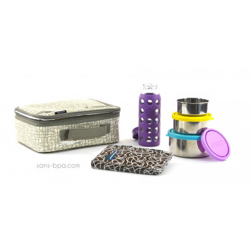 Pack Lunchbox Mesh + Boite Trio Gigogne Ciel + Pack glace chocolat + Gourde 260ml Prune LifeFactory