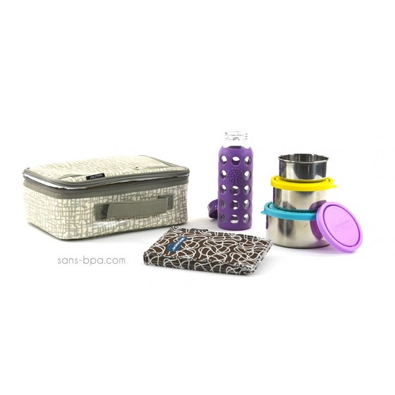 Pack Lunchbox Mesh + Boite Trio Gigogne Ciel + Pack glace chocolat + Gourde 260ml Prune LifeFactory