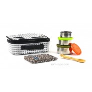 Pack Lunchbox B&W+ Boite Trio Gigogne Nature + Pack glace chocolat + Couverts 2 en 1