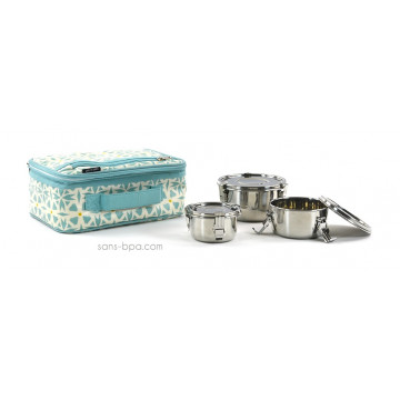 Pack Lunchbox Géo + Boites inox 12 + 10 + 8 - Onyx