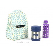Pack Sac isotherme Lunchbag Géo + Boite isotherme 350ml Océan + Gourde paille verre 350ml Océan LFactory