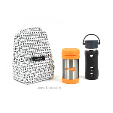 Pack Sac isotherme Lunchbag B&W+ Gourde verre Café 350 LFactory + Boite repas isotherme 470ml Mandarine