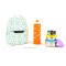 Pack Sac isotherme Lunchbag Géo + Trio boites gigognes Ciel + Gourde verre Mandarine