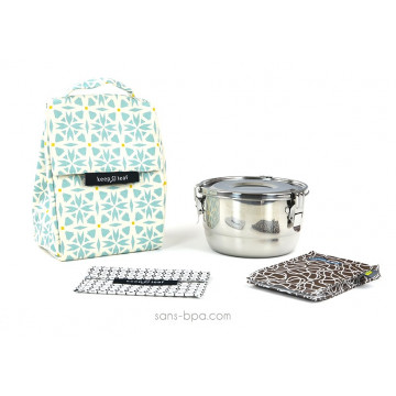 Pack Sac isotherme Lunchbag Géo + Boites inox 18 + Pack glace Chocolat + Pochette small B&W