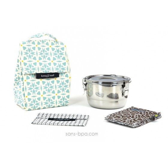 Pack Sac isotherme Lunchbag Géo + Boites inox 18 + Pack glace Chocolat + Pochette small B&W