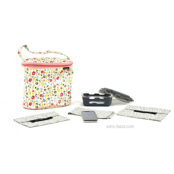 Pack Sac isotherme Cooler Bag Bloom + pack glace inox + Bundles Mesh + boite verre 370ml Ardoise 