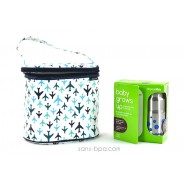 Pack Sac isotherme Cooler Bag Avion + Kit biberon évolutif GL Pois Bleu Organic Kidz