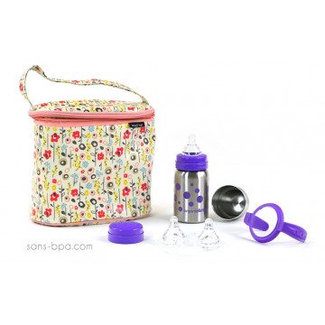 Pack Sac isotherme Cooler Bag Bloom + Kit biberon évolutif GL Pois Lavande Organic Kidz
