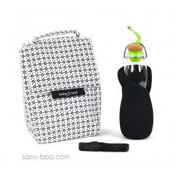 Pack Sac isotherme Lunchbag Géo + Gourde filtrante verre 650 Azur B&B