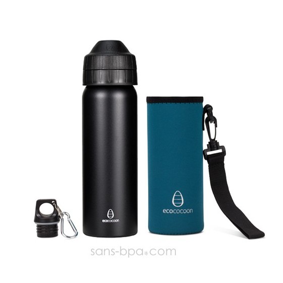 Pack gourde isotherme 600ml Daisies & sa housse BlackSpot - Ecococoon