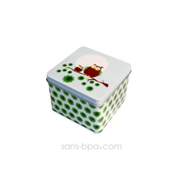 Boite métal cube HIBOU VERT