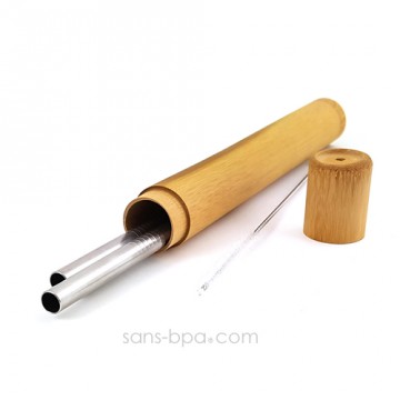 Lot 2 pailles inox SMOOTHIE dans leur étui bambou