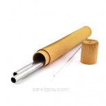 Lot 2 pailles inox SMOOTHIE dans leur étui bambou