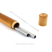 Lot 2 pailles inox SMOOTHIE dans leur étui bambou