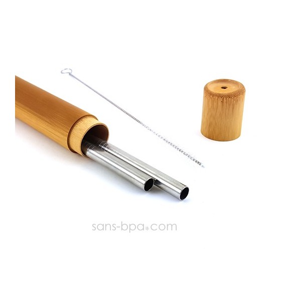 Lot 2 pailles inox SMOOTHIE dans leur étui bambou