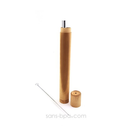 Lot 2 pailles inox SMOOTHIE dans leur étui bambou