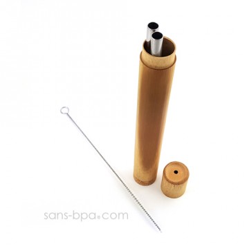 Lot 2 pailles inox SMOOTHIE dans leur étui bambou 2