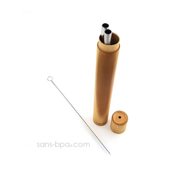 Lot 2 pailles inox SMOOTHIE dans leur étui bambou