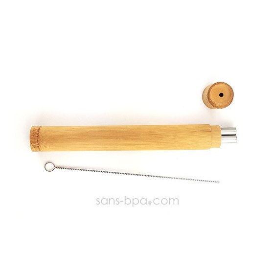 Lot 2 pailles inox SMOOTHIE dans leur étui bambou