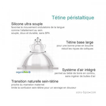 Tétine silicone péristaltique Organic Kidz Goulot Large - Vrac
