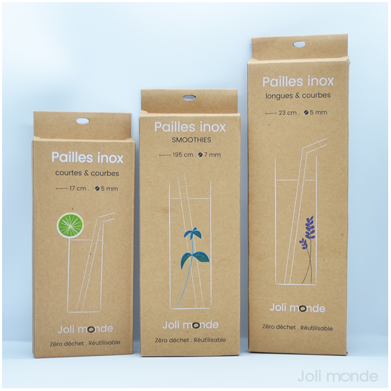  Ensemble 4 pailles inox - Courtes & courbes 