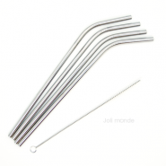  Ensemble 4 pailles inox - Longues & courbes 