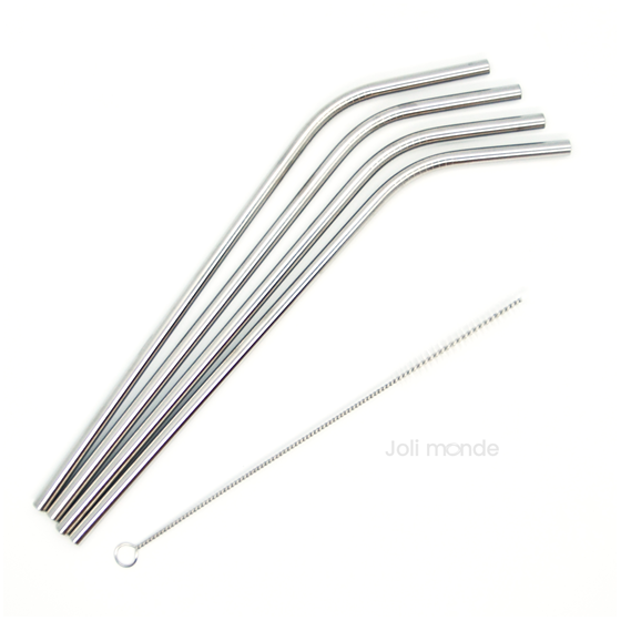  Ensemble 4 pailles inox - Longues & courbes 