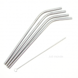  Ensemble 4 pailles inox - Longues & courbes 
